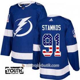 Barn Ishockey Tampa Bay Lightning Tröja Steven Stamkos 91 Adidas 2017-2018 Blå USA Flag Fashion Authentic